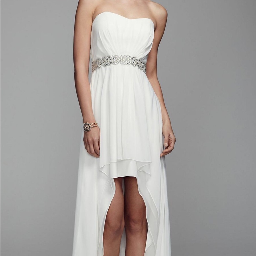David's Bridal High Low Beaded Wedding Dress